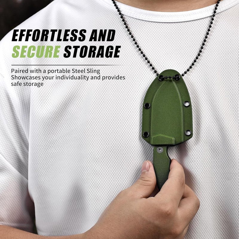 SPITZKANTE P-DA Neck Knife – EDC Fixed Blade with Sheath and Necklace, Full Tang 2.8" 5Cr14MoV Stainless Steel, Green Handle, for Hiking & Camping - Image 5